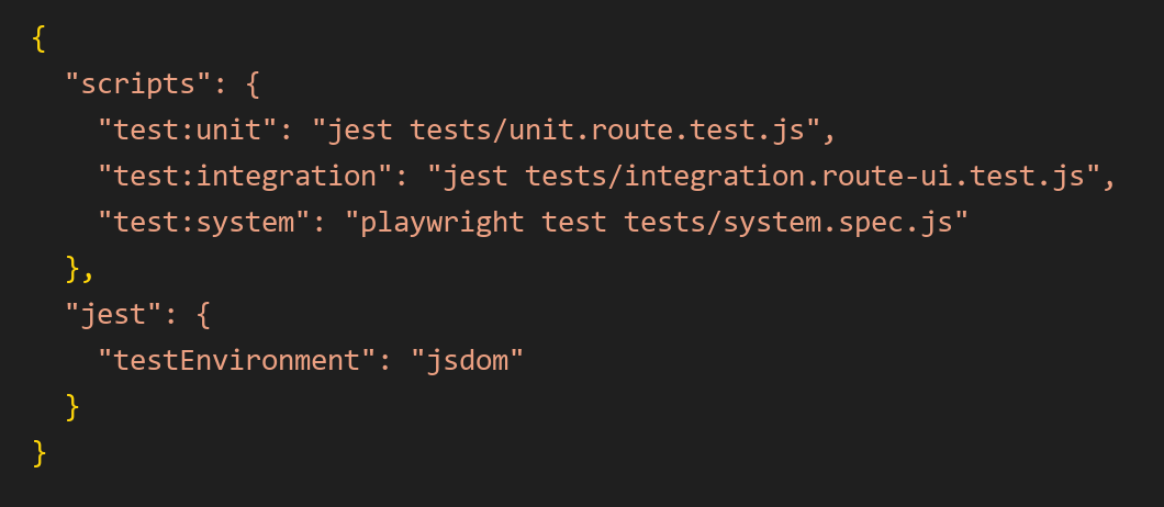 Package scripts for unit, integration, and system tests